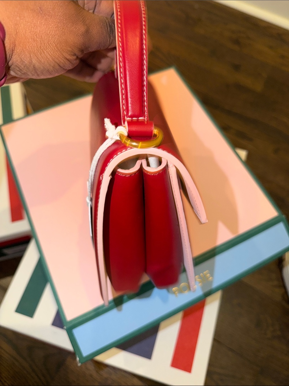 Structured Red Top-Handle Mini Bag with Gold Hardware - Picture 3 of 9